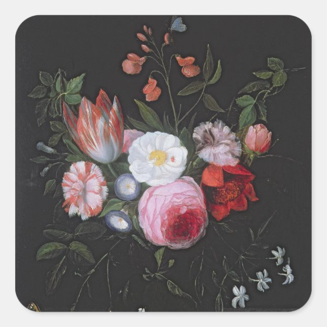 Spring Flowers in a glass vase, 17th century Square Sticker (Front)