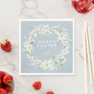 Spring Flowers in a White Floral Wreath Party Napkin