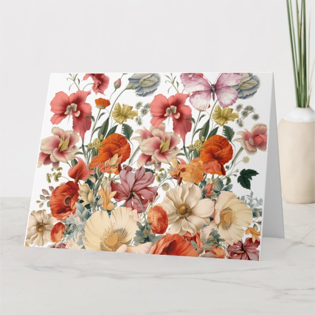 Spring Flowers in Bloom with Butterflies Card (Front)
