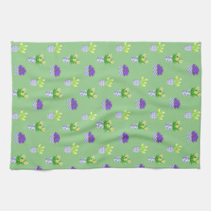 Spring Flowers in Chinoiserie Pots Green Kitchen Towel