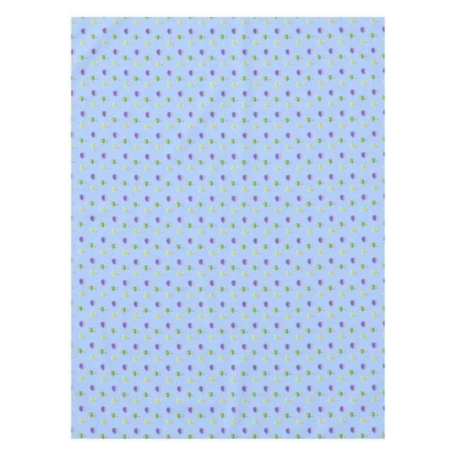 Spring Flowers in Chinoiserie Pots Periwinkle Blue Tablecloth (Front)