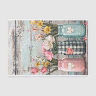 Spring Flowers in Mason Jars Decoupage Tissue Paper