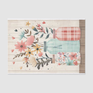 Spring Flowers in Mason Jars Decoupage Tissue Paper