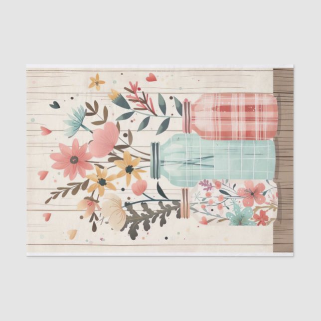 Spring Flowers in Mason Jars Decoupage Tissue Paper (Front)