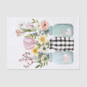 Spring Flowers in Mason Jars Decoupage Tissue Paper