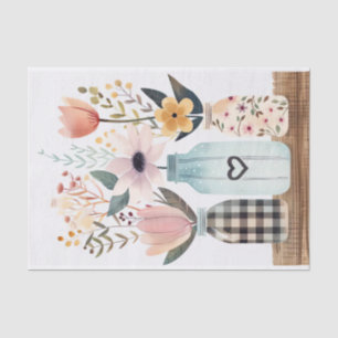 Spring Flowers in Mason Jars Decoupage Tissue Paper