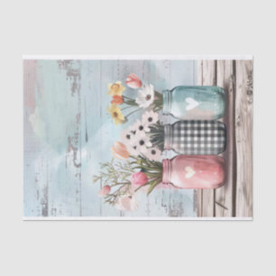 Spring Flowers in Mason Jars Decoupage Tissue Paper