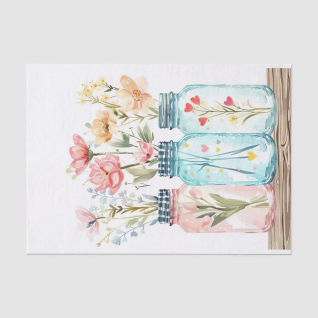 Spring Flowers in Mason Jars Decoupage Tissue Paper (Front)