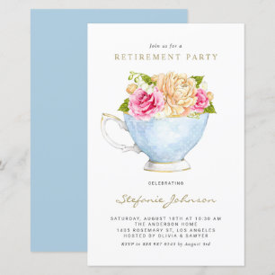 Spring Flowers in Teacup Retirement Invitation