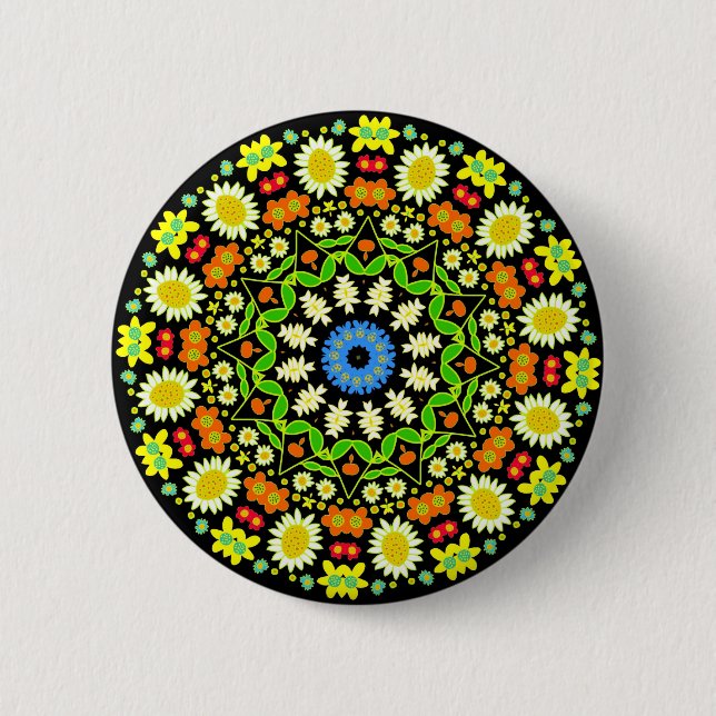 Spring Flowers Kaleidoscope 01 2 Inch Round Button (Front)