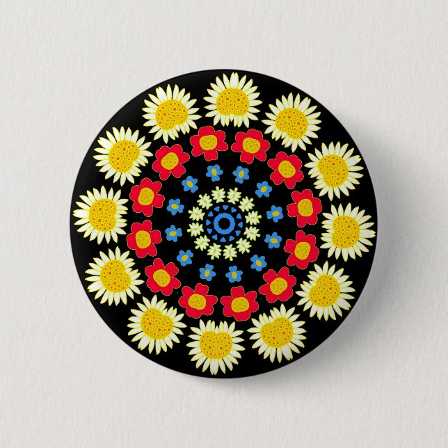 Spring Flowers Kaleidoscope 05 2 Inch Round Button (Front)