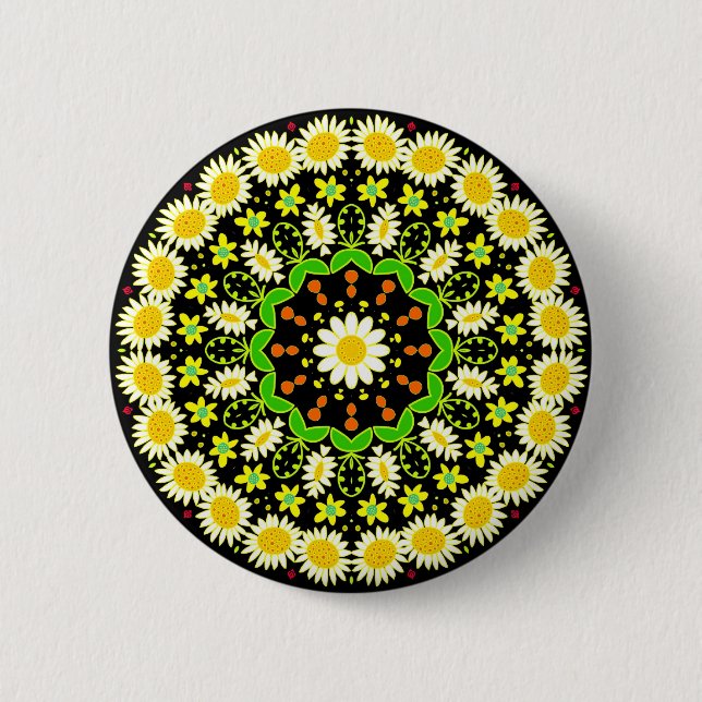 Spring Flowers Kaleidoscope 10 2 Inch Round Button (Front)