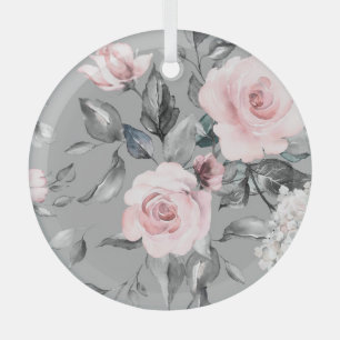 Spring Flowers Leaves Hand Drawn Glass Ornament