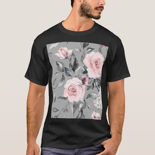 Spring Flowers Leaves Hand Drawn T-Shirt (Front)