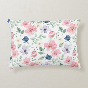 Spring Flowers & Leaves Pattern Accent Pillow