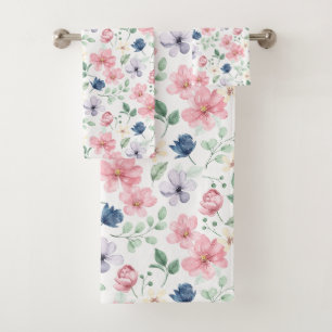Spring Flowers & Leaves Pattern Bath Towel Set