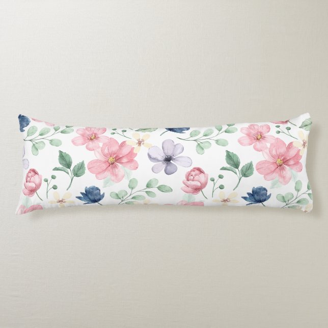 Spring Flowers & Leaves Pattern Body Pillow (Front)