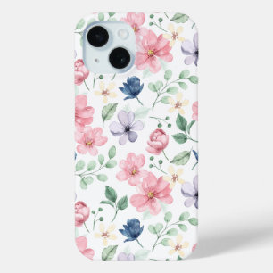 Spring Flowers & Leaves Pattern iPhone 15 Case