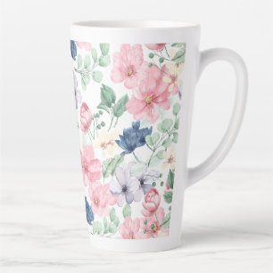 Spring Flowers & Leaves Pattern Latte Mug
