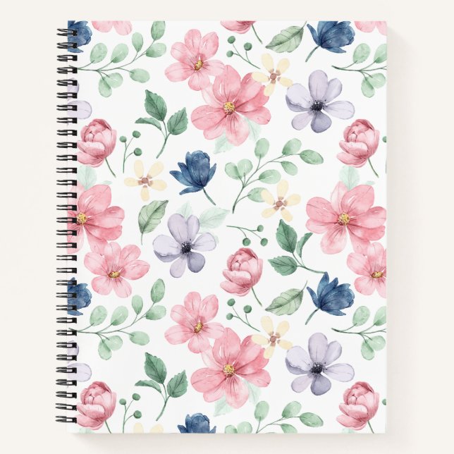 Spring Flowers & Leaves Pattern Notebook (Front)