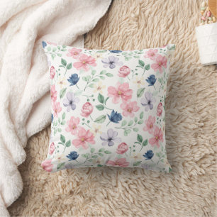 Spring Flowers & Leaves Pattern Throw Pillow