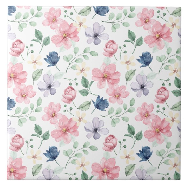 Spring Flowers & Leaves Pattern Tile (Front)