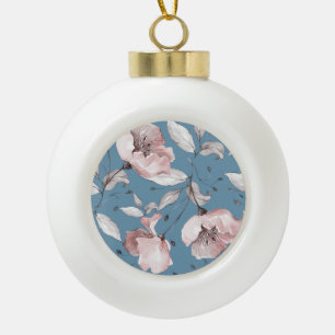 Spring flowers, leaves, seamless design ceramic ball christmas ornament