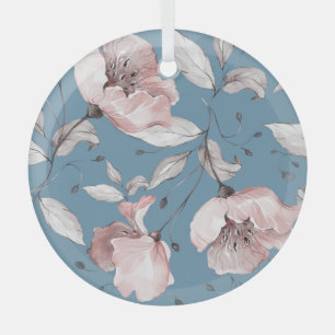 Spring flowers, leaves, seamless design glass ornament