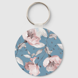 Spring flowers, leaves, seamless design keychain