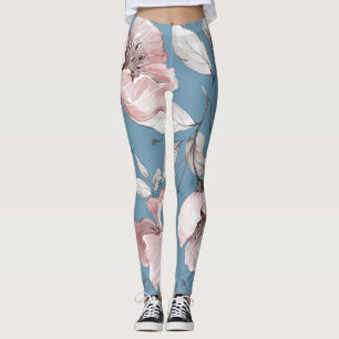 Spring flowers, leaves, seamless design leggings