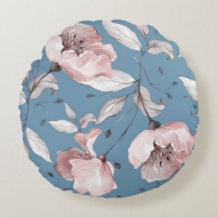 Spring flowers, leaves, seamless design round pillow