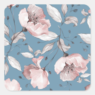 Spring flowers, leaves, seamless design square sticker