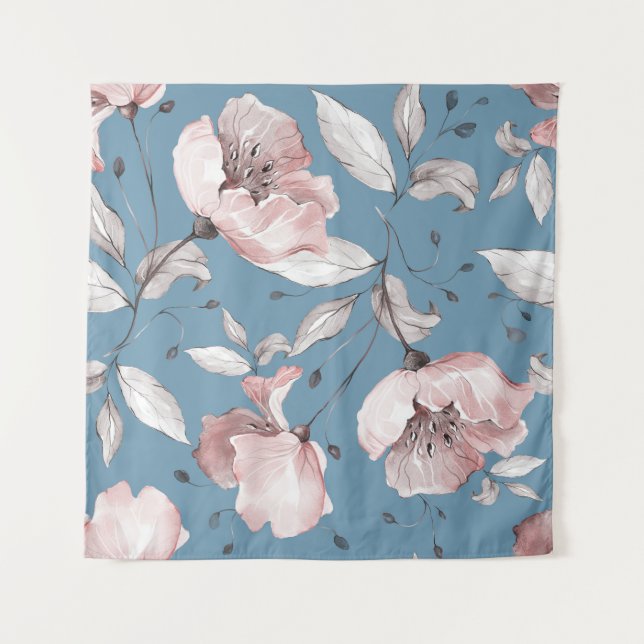 Spring flowers, leaves, seamless design tapestry (Front)