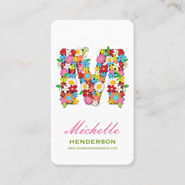 Spring Flowers "M" Monogram Profile Card (Front)
