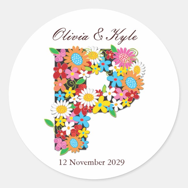 Spring Flowers Monogram Wedding Sticker (Front)