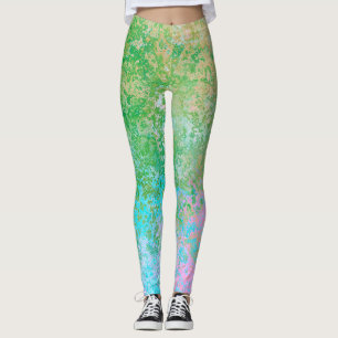 Spring Flowers Neon Pastel Alcohol Ink Abstract Leggings