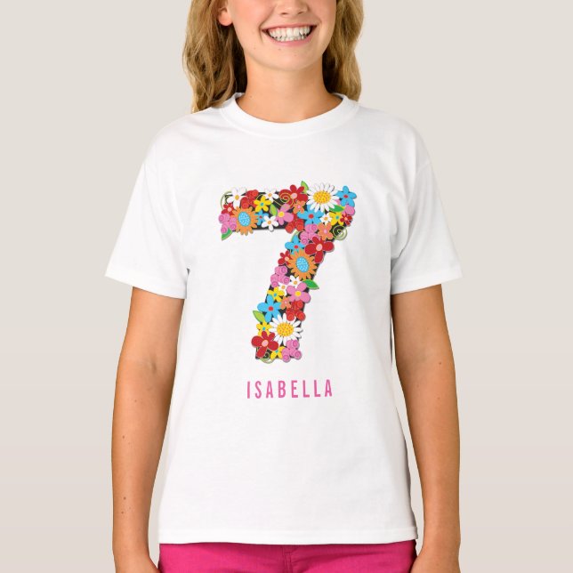 Spring Flowers Number Seven 7th Birthday Party T-Shirt (Front)