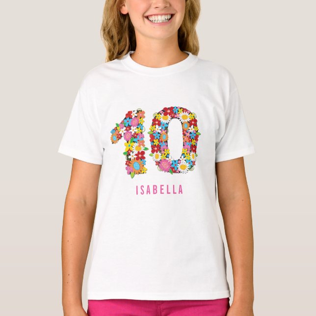 Spring Flowers Number Ten Girl 10th Birthday Party T-Shirt (Front)