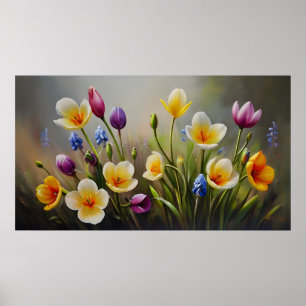 Spring flowers oil painting poster