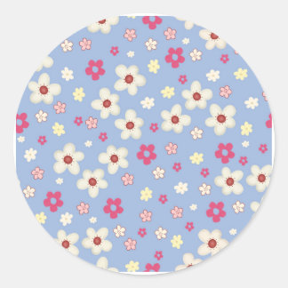 spring flowers on blue background classic round sticker