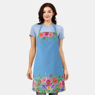 Spring Flowers on Blue Background Cooking Apron