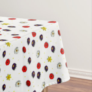 Spring flowers on white tablecloth
