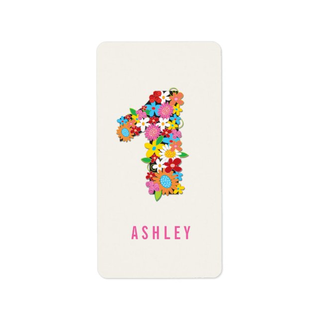 Spring Flowers One Girl's 1st Birthday Party Favor Label (Front)