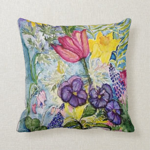 Spring Flowers Pansy Daffodil pastels Throw Pillow