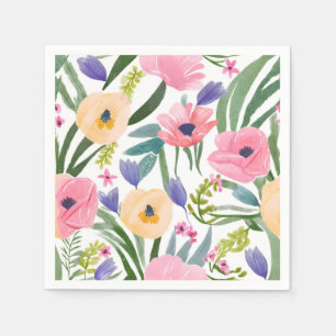 Spring Flowers   Pastel Floral Watercolor Napkin