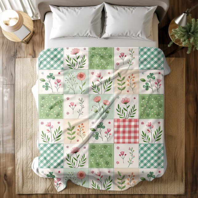 Spring Flowers Patchwork Quilt Fleece Blanket (Creator Uploaded)