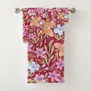 Spring Flowers Pattern Bath Towel Set