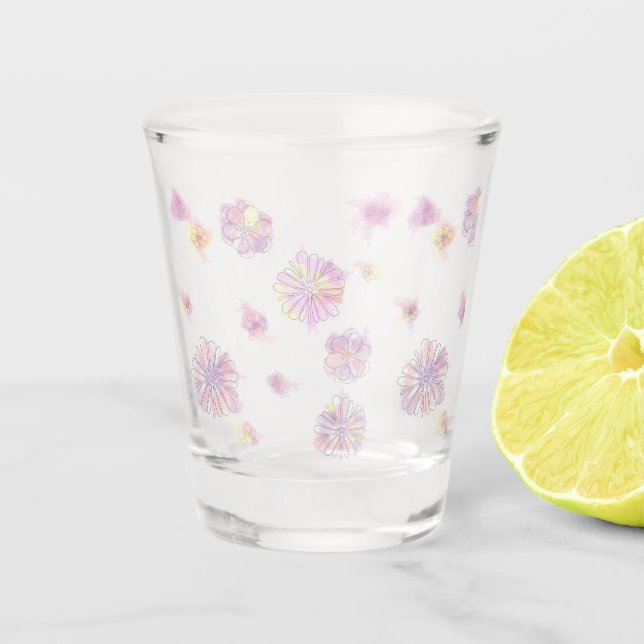 Spring flowers pattern watercolor shot glass (Front)