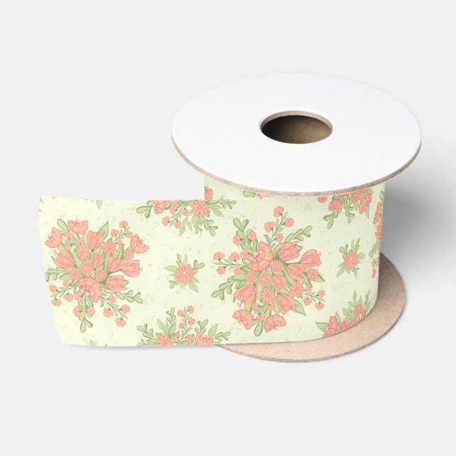 Spring Flowers Peachy Orange 2024 Floral Satin Ribbon (Spool)