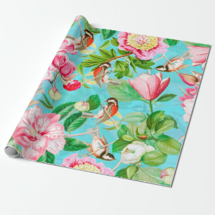 Spring Flowers Peonies And Insects Pattern Wrapping Paper